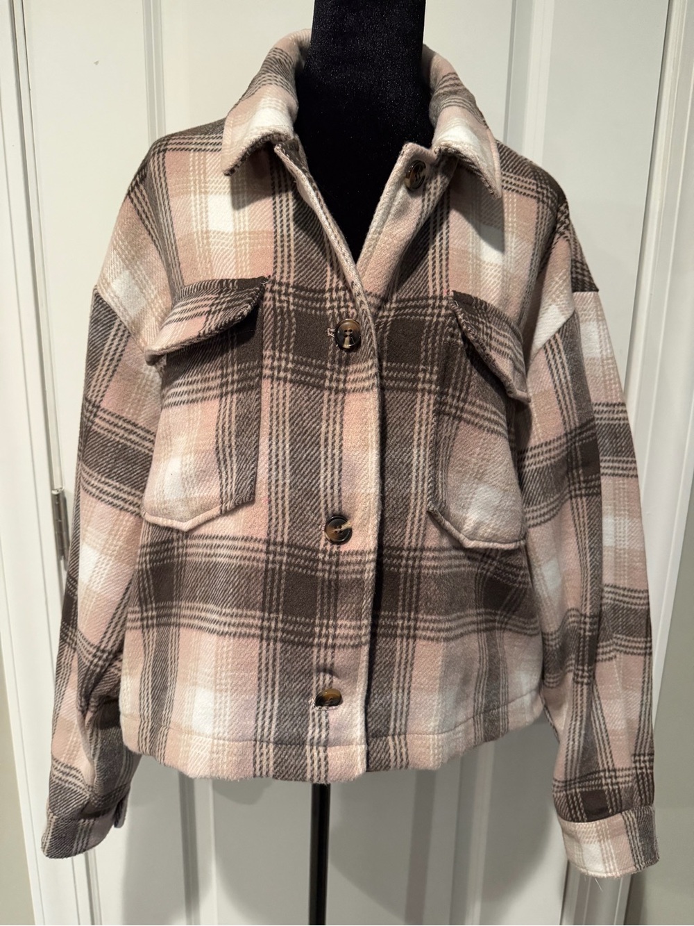 For The Republic Plaid Shacket in Brown, Beige & Cream